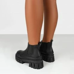 PUBLIC DESIRE KAYA BLACK PU CHUNKY SOLE CHELSEA BOOTS