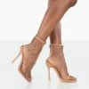 PUBLIC DESIRE LEO NUDE MESH NETTED SQUARE TOE STILETTO HEELED BOOTS
