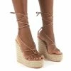 PUBLIC DESIRE LUCIANA MOCHA HEELED ESPADRILLE SANDALS