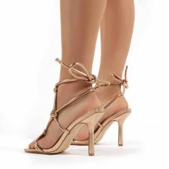 PUBLIC DESIRE LUNA ROSE GOLD STRAPPY KNOTTED STILETTO