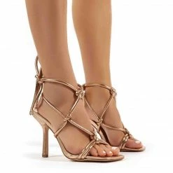PUBLIC DESIRE LUNA ROSE GOLD STRAPPY KNOTTED STILETTO