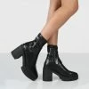 PUBLIC DESIRE OBSTACLE BLACK CHUNKY HEELED ANKLE BOOTS