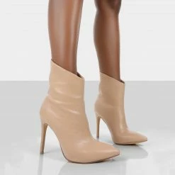 Public Desire PUBLIC DESURE QUINN NUDE PATENT HEELED STILETTO ANKLE BOOTS