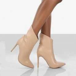 Public Desire PUBLIC DESURE QUINN NUDE PATENT HEELED STILETTO ANKLE BOOTS