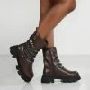 PUBLIC DESIRE RESTRAIN CHOCOLATE PU CHAIN DETAIL CHUNKY SOLE ANKLE BOOT