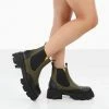 PUBLIC DESIRE TRANCE KHAKI CHUNKY SOLE CHELSEA BOOTS