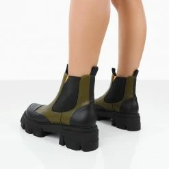 PUBLIC DESIRE TRANCE KHAKI CHUNKY SOLE CHELSEA BOOTS