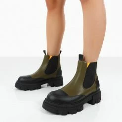 PUBLIC DESIRE TRANCE KHAKI CHUNKY SOLE CHELSEA BOOTS