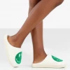 Public Desire SMILE GREEN PRINTED SMILEY FACE SLIPPERS