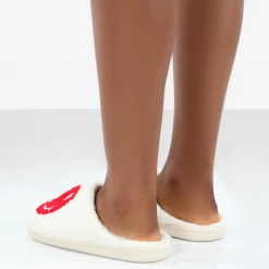 Public Desire SMILE RED PRINTED SMILEY FACE SLIPPERS