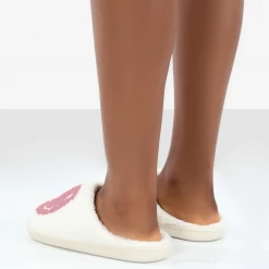 Public Desire SMILE PINK PRINTED SMILEY FACE SLIPPERS