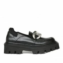 STUDIO ITALIA LEATHER BLACK CHAIN LOAFER