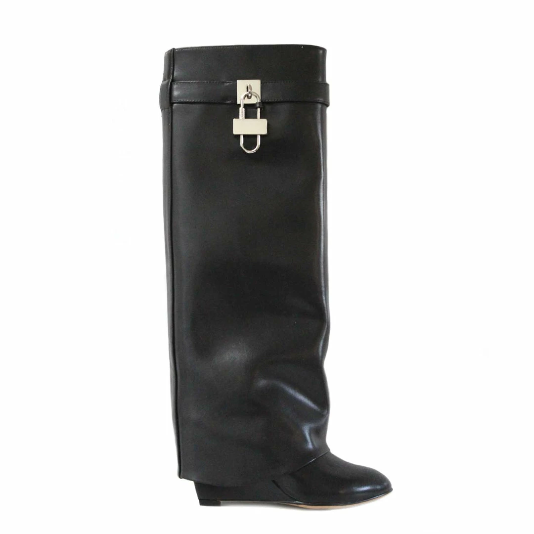 STUDIO ITALIA BLACK WEDGE LEATHER BOOTS