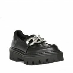 STUDIO ITALIA LEATHER BLACK CHAIN LOAFER