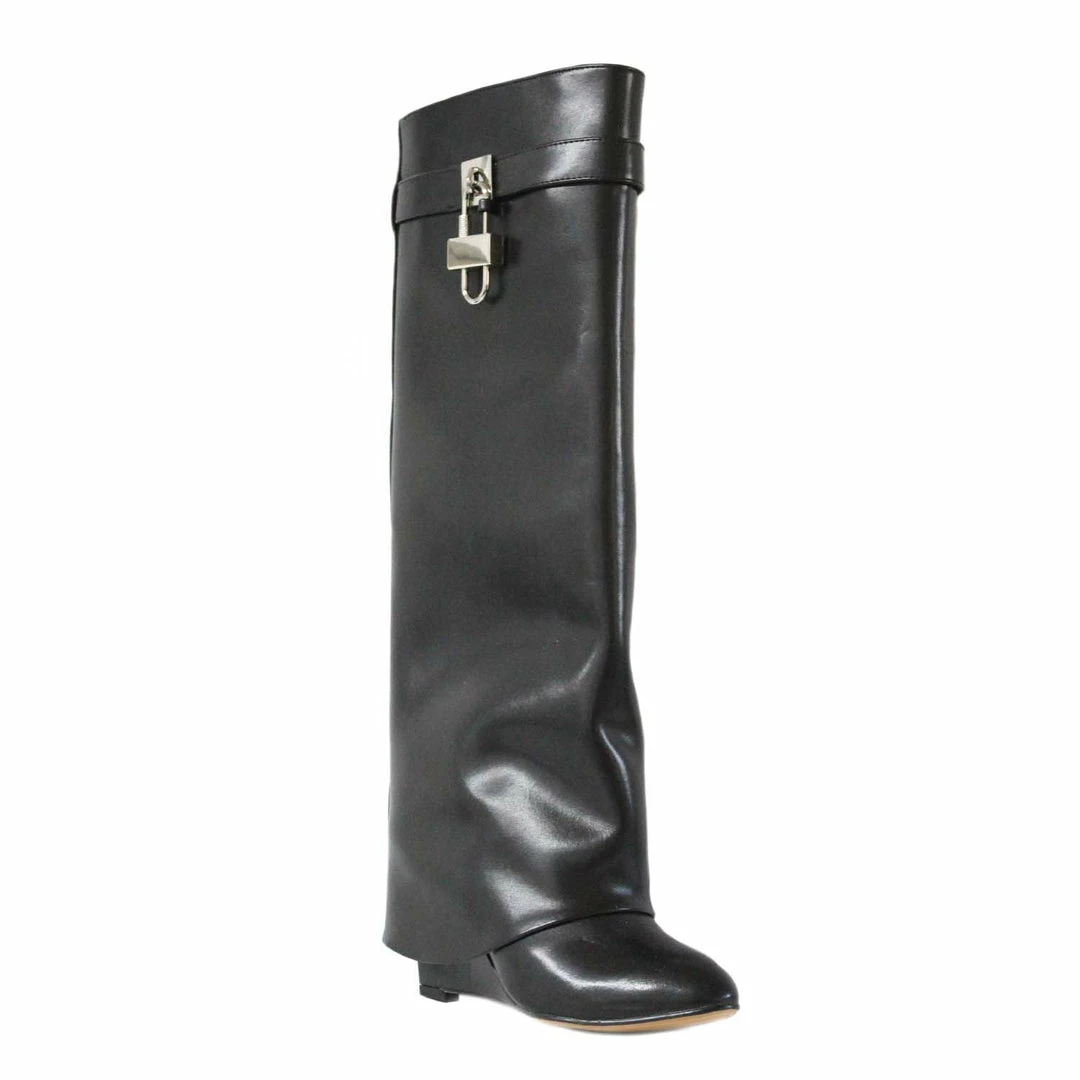 STUDIO ITALIA BLACK WEDGE LEATHER BOOTS