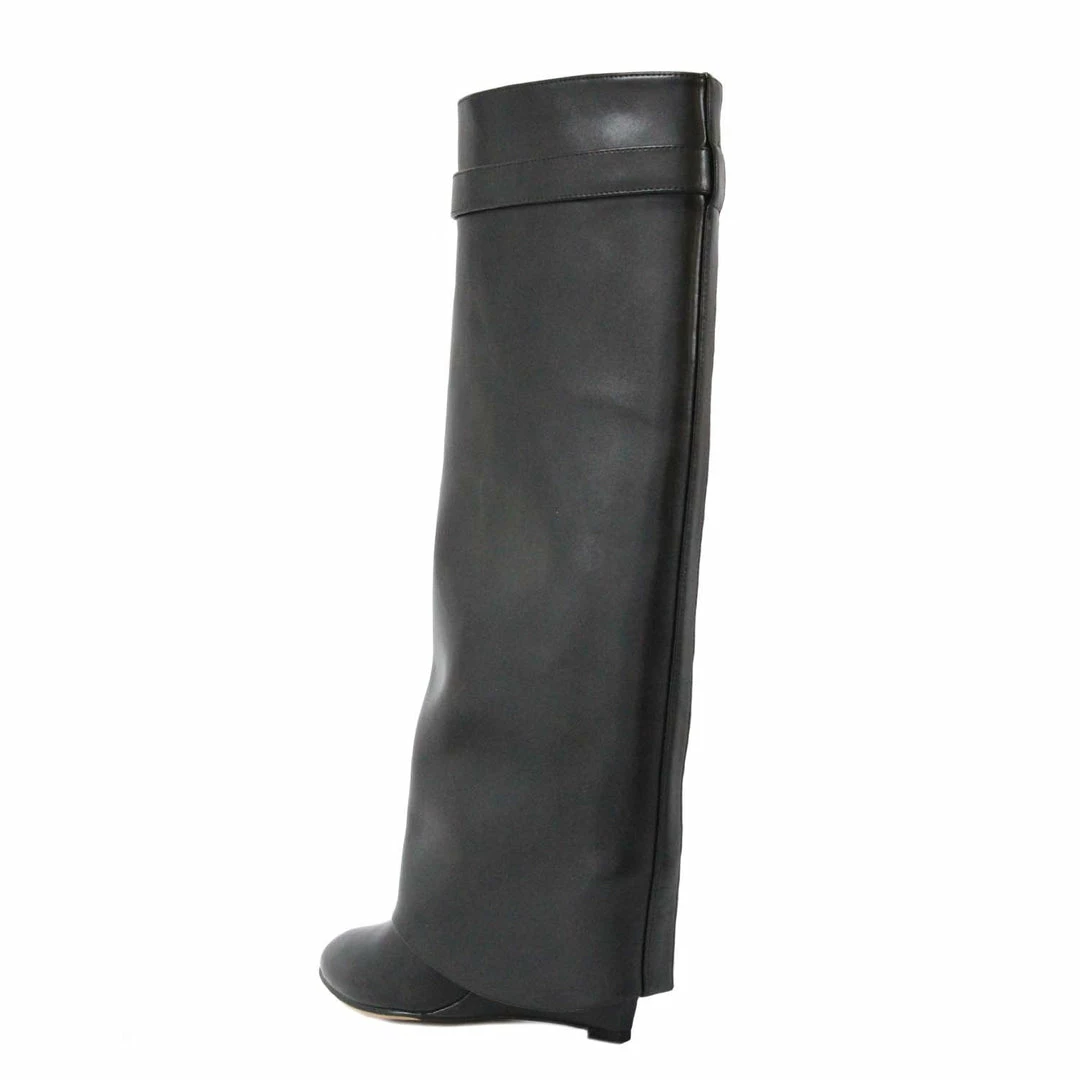 STUDIO ITALIA BLACK WEDGE LEATHER BOOTS
