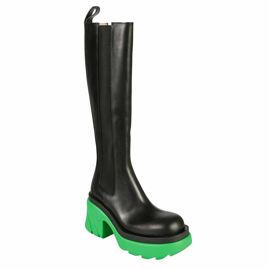 Como Store STUDIO ITALIA BLACK / GREEN KNEE HIGH BOOTS