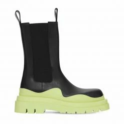 Como Store STUDIO ITALIA BLACK / LIGHT GREEN CHUNKY BOOTS