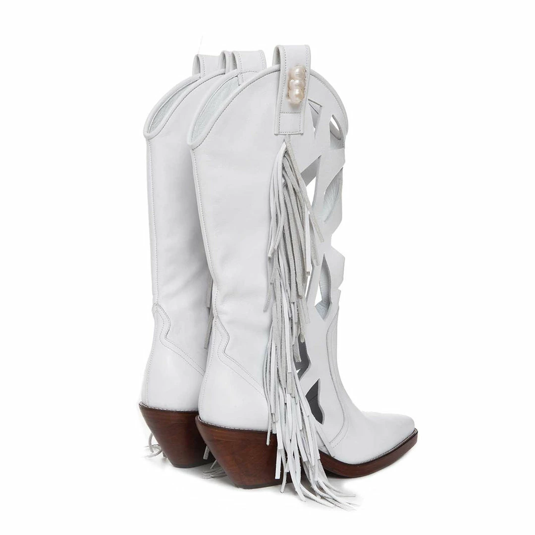 STUDIO ITALIA WHITE LEATHER CUTOUT BOOTS