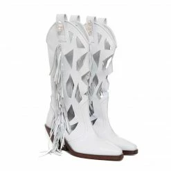 STUDIO ITALIA WHITE LEATHER CUTOUT BOOTS