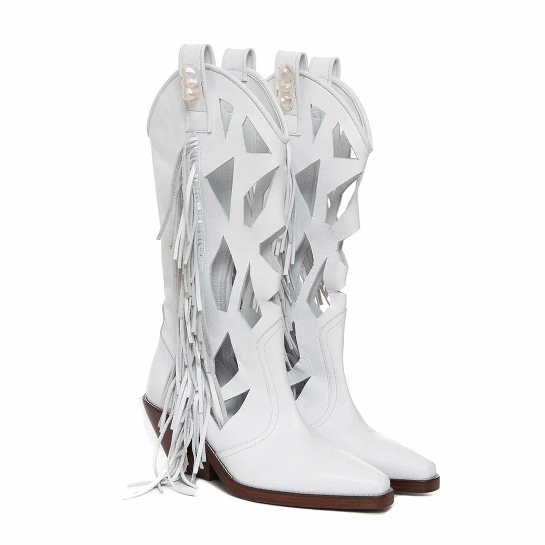 STUDIO ITALIA WHITE LEATHER CUTOUT BOOTS