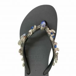 UZURII STELLA BLUE SILVER FLIP FLOPS