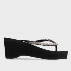 UZURII Stone Detail Mid Heel Wedge Sandal BLACK