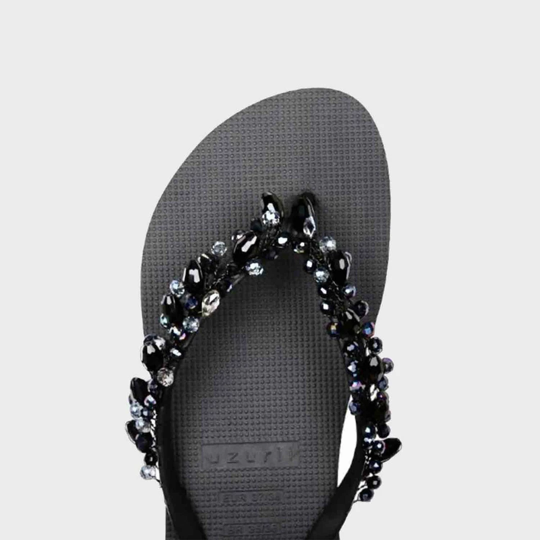 UZURII EMBELLISHED BLACK AMAZON FLIP FLOPS