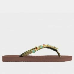 UZURII DREAMS JADE EMBELLISHED TAUPE FLIP FLOP