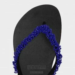 UZURII BLUE CORAL BLACK EMBELLISHED FLIP FLOP
