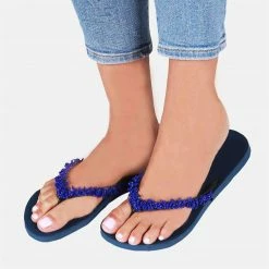 UZURII BLUE CORAL BLACK EMBELLISHED FLIP FLOP