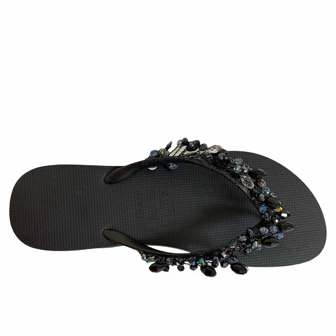 UZURII EMBELLISHED BLACK AMAZON FLIP FLOPS