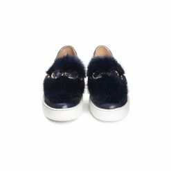 Como Store SANTONI LEATHER FUR SNEAKER NAVY Women