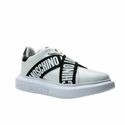 LOVE MOSCHINO WHITE LOGO-STRAP CHUNKY SNEAKERS